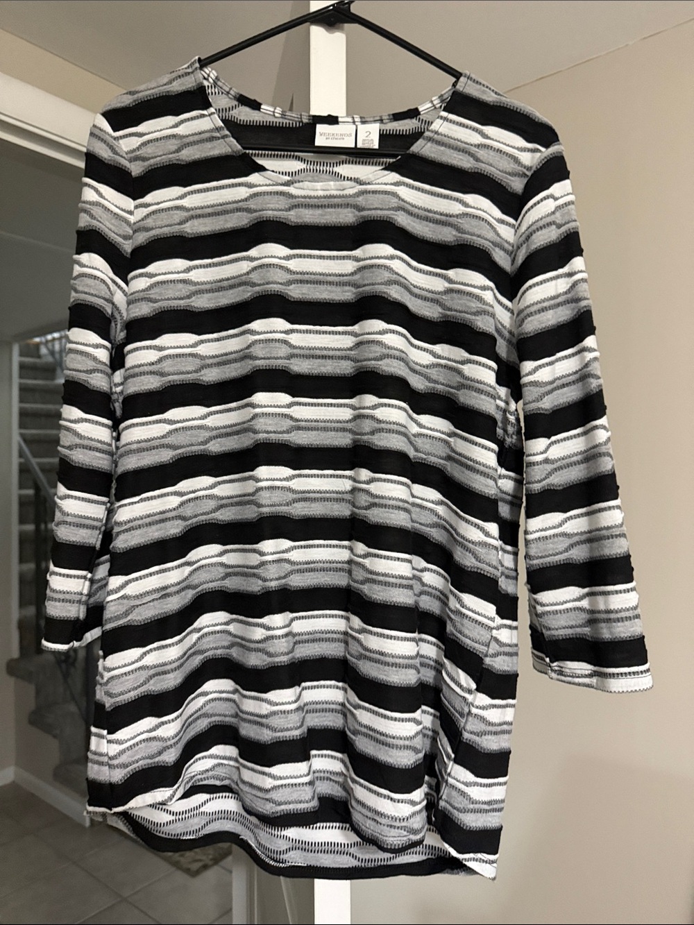 Chico's Black and White Striped Knit Top